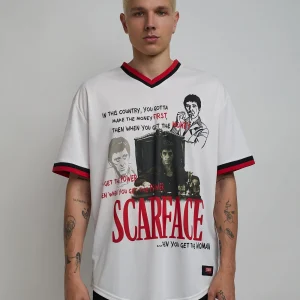 Shop Scarface™ Pinstripe Baseball Jersey - White Jerseys