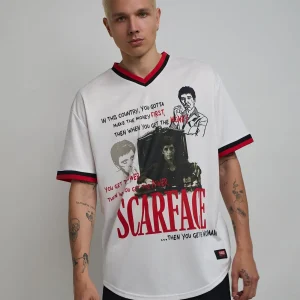 Shop Scarface™ Pinstripe Baseball Jersey - White Jerseys