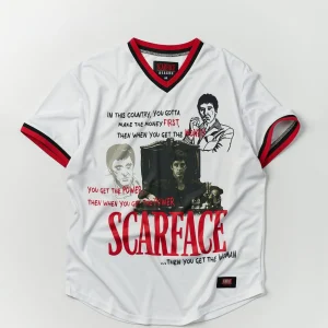 Shop Scarface™ Pinstripe Baseball Jersey - White Jerseys