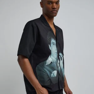 Sale Scarface Tony Montana Short Sleeve Shirt Box Fit - Black Button Downs