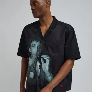 Sale Scarface Tony Montana Short Sleeve Shirt Box Fit - Black Button Downs
