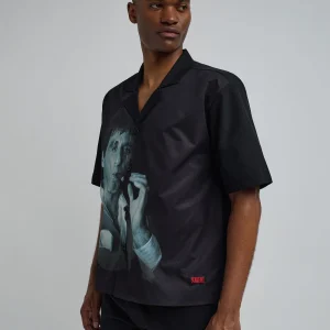 Sale Scarface Tony Montana Short Sleeve Shirt Box Fit - Black Button Downs