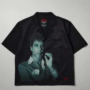 Sale Scarface Tony Montana Short Sleeve Shirt Box Fit - Black Button Downs