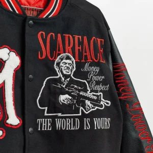 Fashion Scarface™ X Reason Collab Patched Wool Varsity Jacket - Black Varsity Jackets