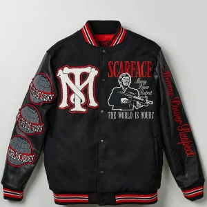 Fashion Scarface™ X Reason Collab Patched Wool Varsity Jacket - Black Varsity Jackets