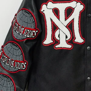 Fashion Scarface™ X Reason Collab Patched Wool Varsity Jacket - Black Varsity Jackets