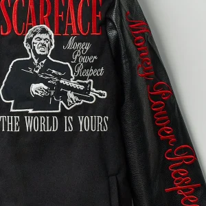 Fashion Scarface™ X Reason Collab Patched Wool Varsity Jacket - Black Varsity Jackets
