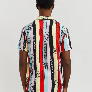 New Smiley Face Allover Print Short Sleeve Shirt Button Downs