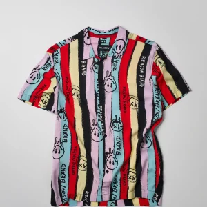 New Smiley Face Allover Print Short Sleeve Shirt Button Downs