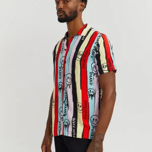 New Smiley Face Allover Print Short Sleeve Shirt Button Downs
