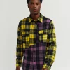 Best Spliced Checkered Color Blocked Overshirt - Purple Button Downs | Flannels