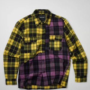 Best Spliced Checkered Color Blocked Overshirt - Purple Button Downs | Flannels