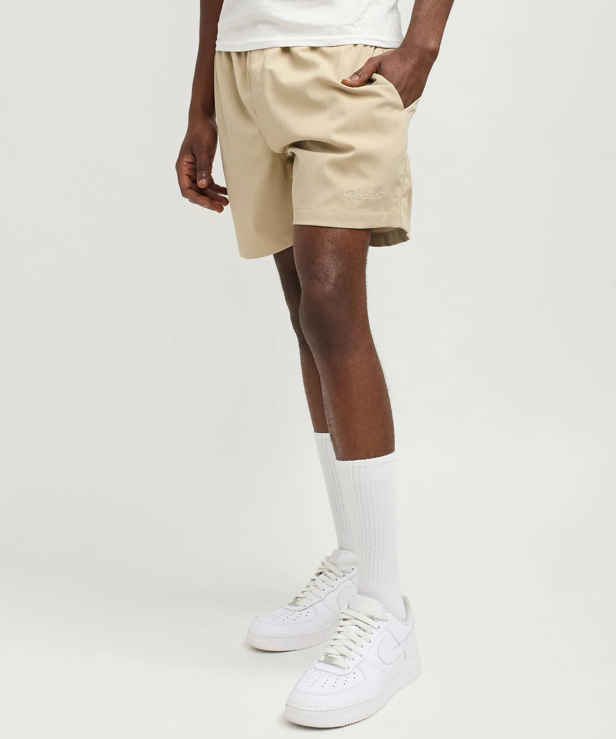 spritz_embroidered_texture_woven_shorts__khaki_2.webp Outlet Spritz Embroidered Texture Woven Shorts - Khaki Shop All Bottoms | Shorts