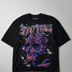 Shop Stay True World Tour Oversized Front And Back Print Tee - Black Oversized Tees | Graphic Tees