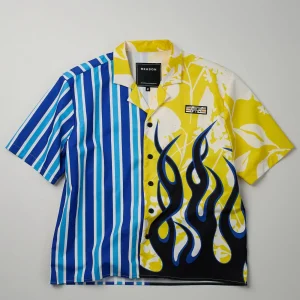 Cheap Stripes And Flames Split Short Sleeve Shirt Button Downs