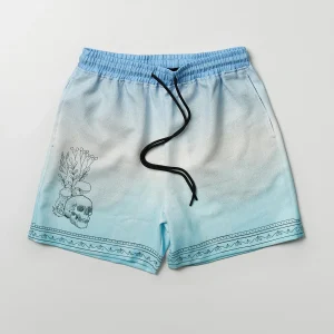 Clearance Styx Skulls Linen Texture Allover Print Shorts - Light Blue Shop All Bottoms | Shorts