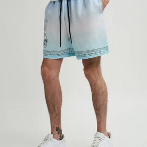 Clearance Styx Skulls Linen Texture Allover Print Shorts - Light Blue Shop All Bottoms | Shorts