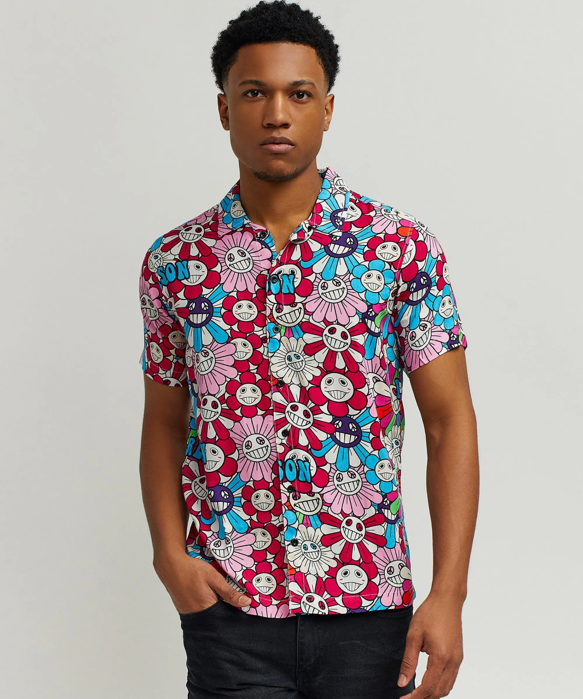 sunflower_allover_print_short_sleeve_shirt_0.webp Online Sunflower Allover Print Short Sleeve Shirt Button Downs