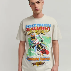 Hot Supercross Short Sleeve Graphic Print Tee - Khaki Graphic Tees