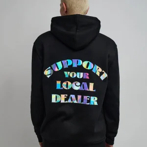 Flash Sale Support Local Iridescent Foil Print Hoodie - Black Hoodies | Hoodies