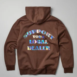 Discount Support Local Iridescent Foil Print Hoodie - Brown Hoodies | Hoodies