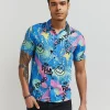 Hot Technicolor Allover Print Short Sleeve Shirt Button Downs