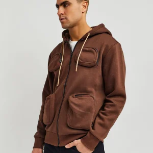 Online Trenches Fleece Utility Hoodie - Brown Hoodies | Hoodies