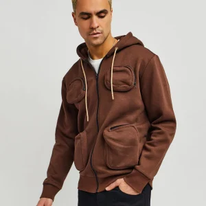 Online Trenches Fleece Utility Hoodie - Brown Hoodies | Hoodies