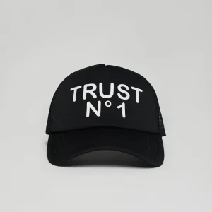 Shop Trust No1 Print Trucker Hat - Black Hats