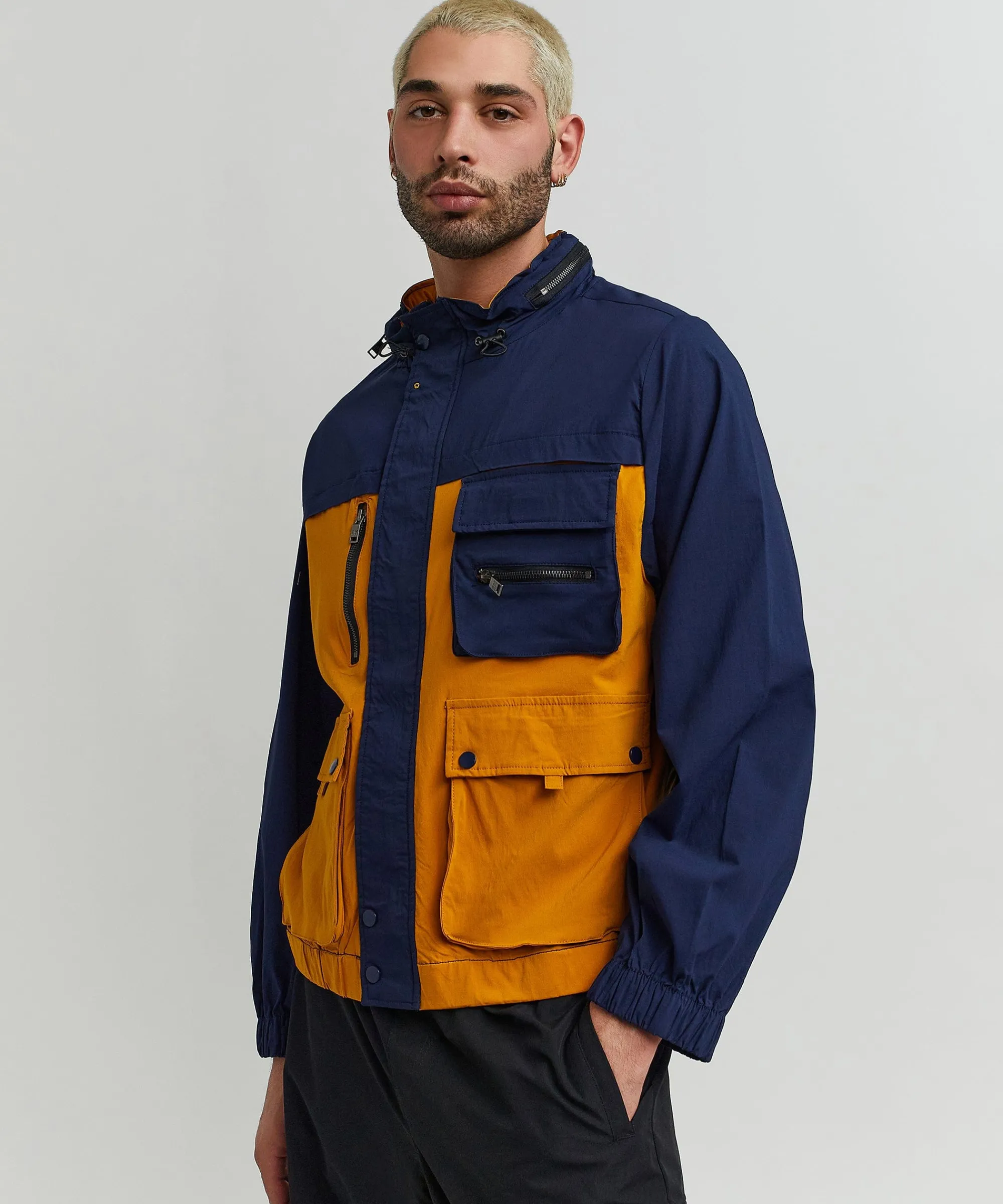 utility_stretch_nylon_zip_up_jacket__navy_2.webp Discount Utility Stretch Nylon Zip Up Jacket - Navy Lightweight Jackets