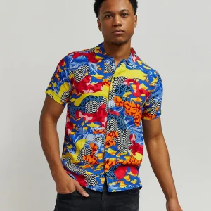 Shop Wavy Allover Print Short Sleeve Shirt Button Downs
