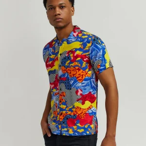 Shop Wavy Allover Print Short Sleeve Shirt Button Downs