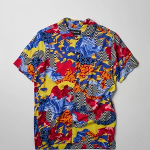 Shop Wavy Allover Print Short Sleeve Shirt Button Downs
