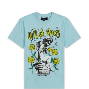 Fashion Wild Ones Short Sleeve Graphic Print Tee - Light Blue Graphic Tees