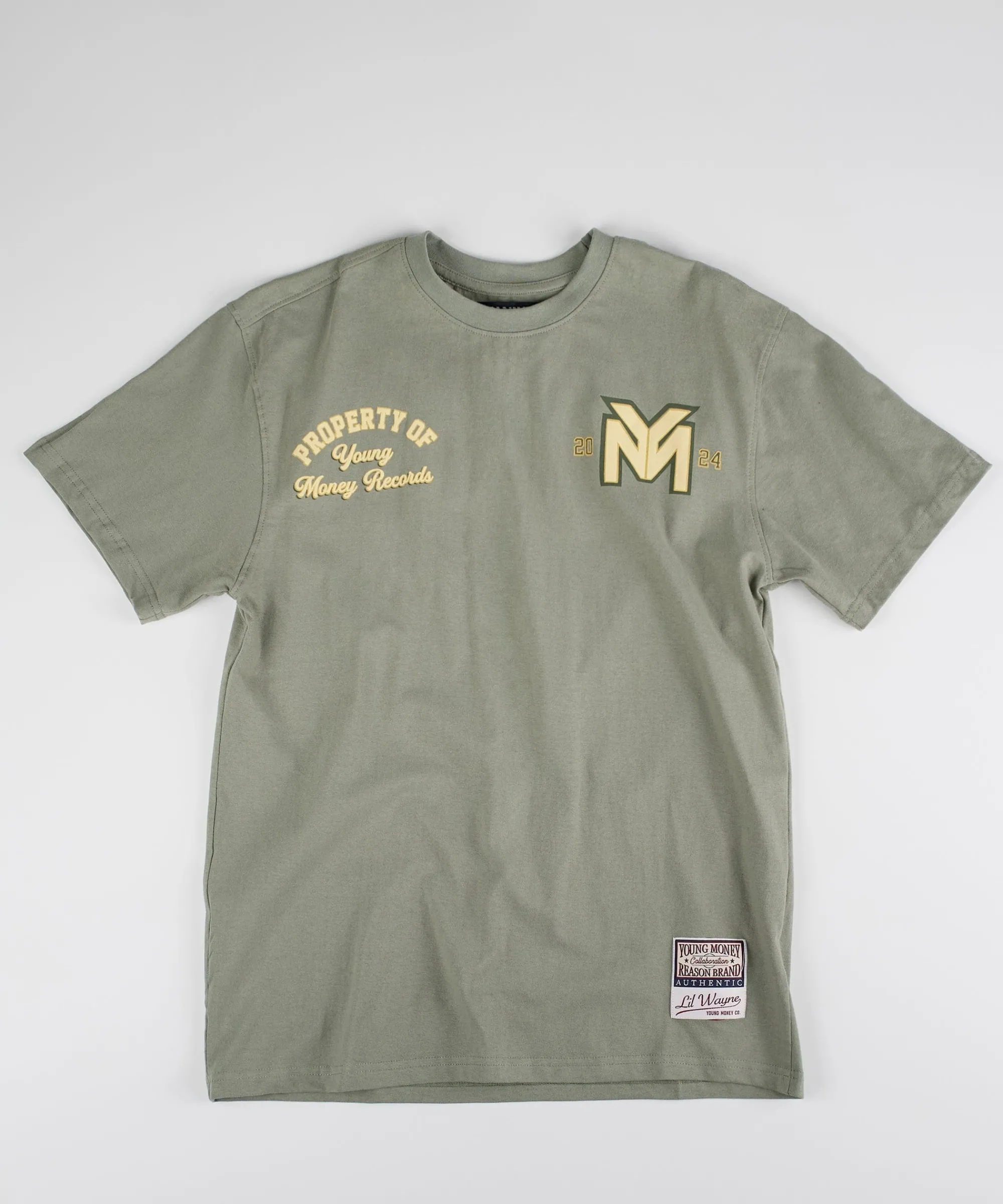 young_money_records_short_sleeve_tee__olive_green_0.webp Store Young Money Records Short Sleeve Tee - Olive Green Graphic Tees