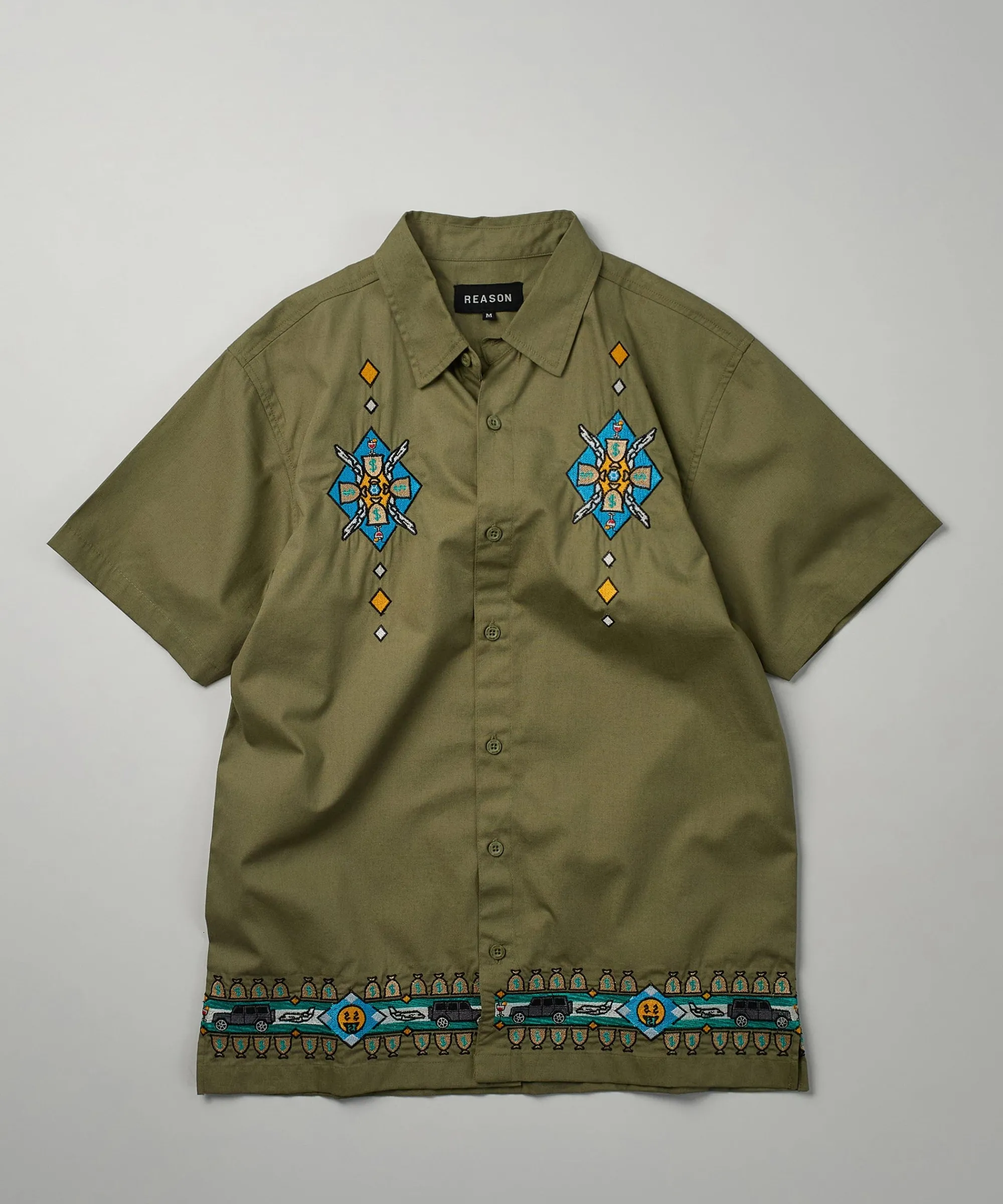 zona_embroidery_cuban_short_sleeve_shirt__olive_green_5.webp Best Sale Zona Embroidery Cuban Short Sleeve Shirt - Olive Green Button Downs